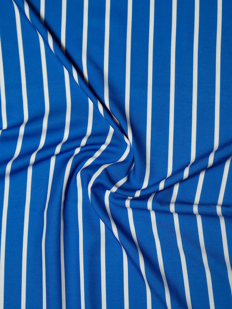 Rayon Slub Blue White Stripes Printed
