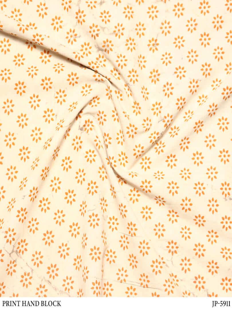 Cambric Cotton Off White & Mustard Sun Design Daboo Handblock Print