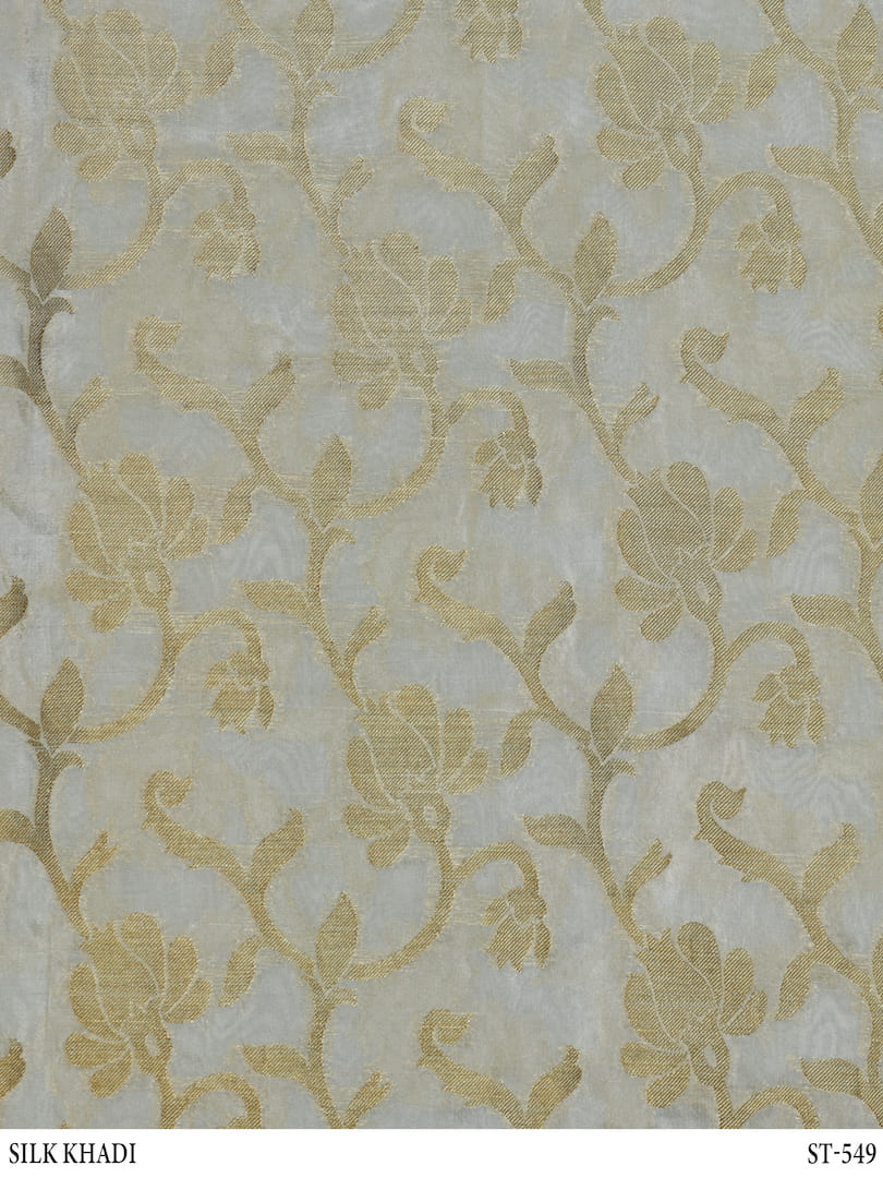 Dola Silk Khadi Floral Zari Woven Off White Dyeable Fabric