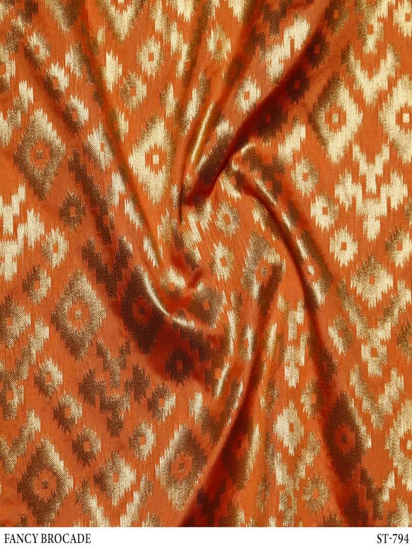 Art Dupion Silk Brocade Golden Zari Bandhani Design Fabric