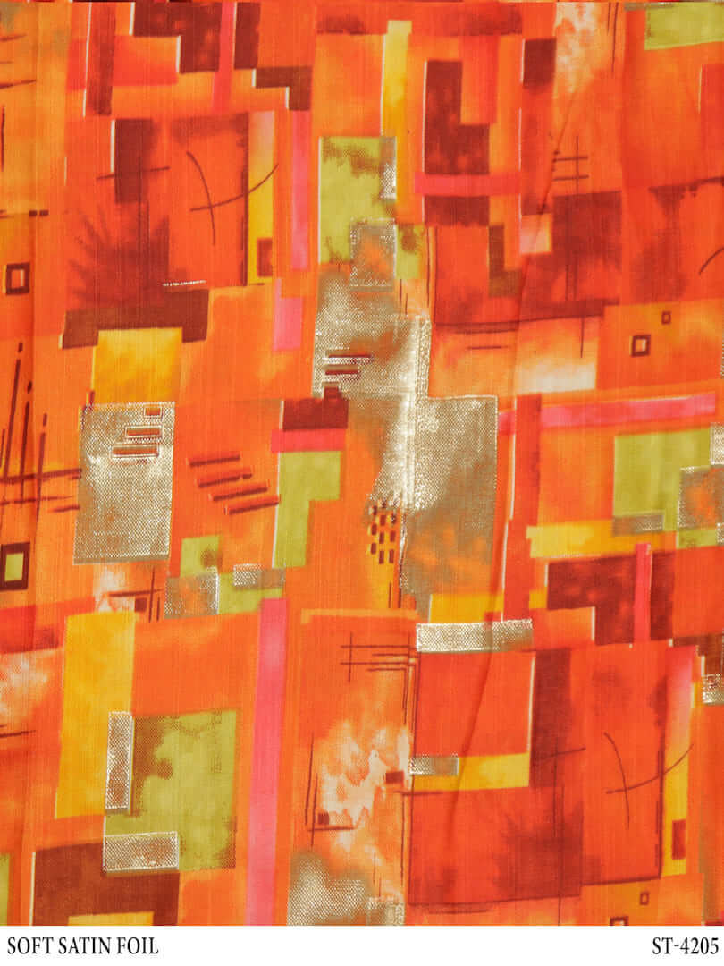 Cotton Satin Orange Abstract & Geometric Digital & Foil Print