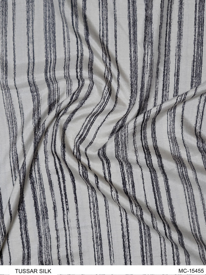 Tussar Silk Abstract Brush Strokes Stripes Discharge Print Fabric ...