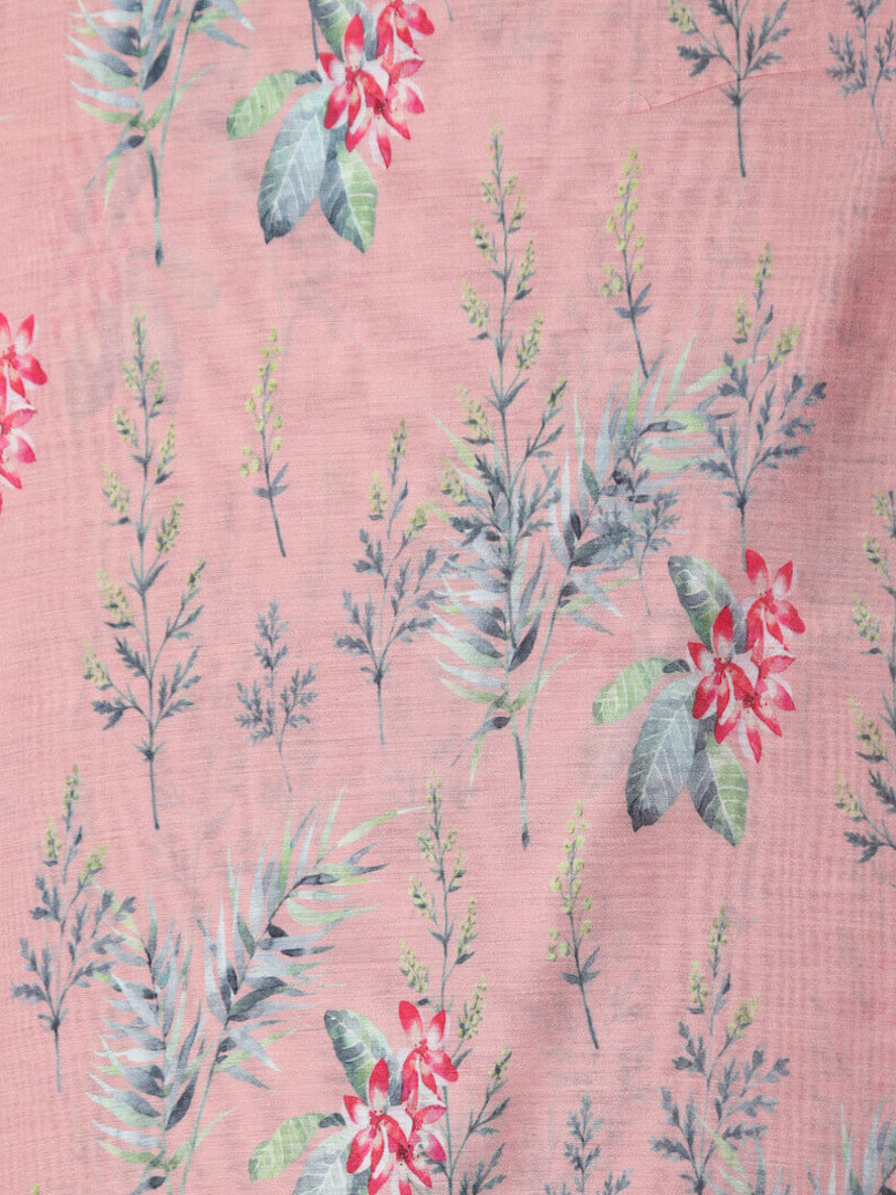 Chanderi Silk Mixed Floral Design Digital Print Fabric