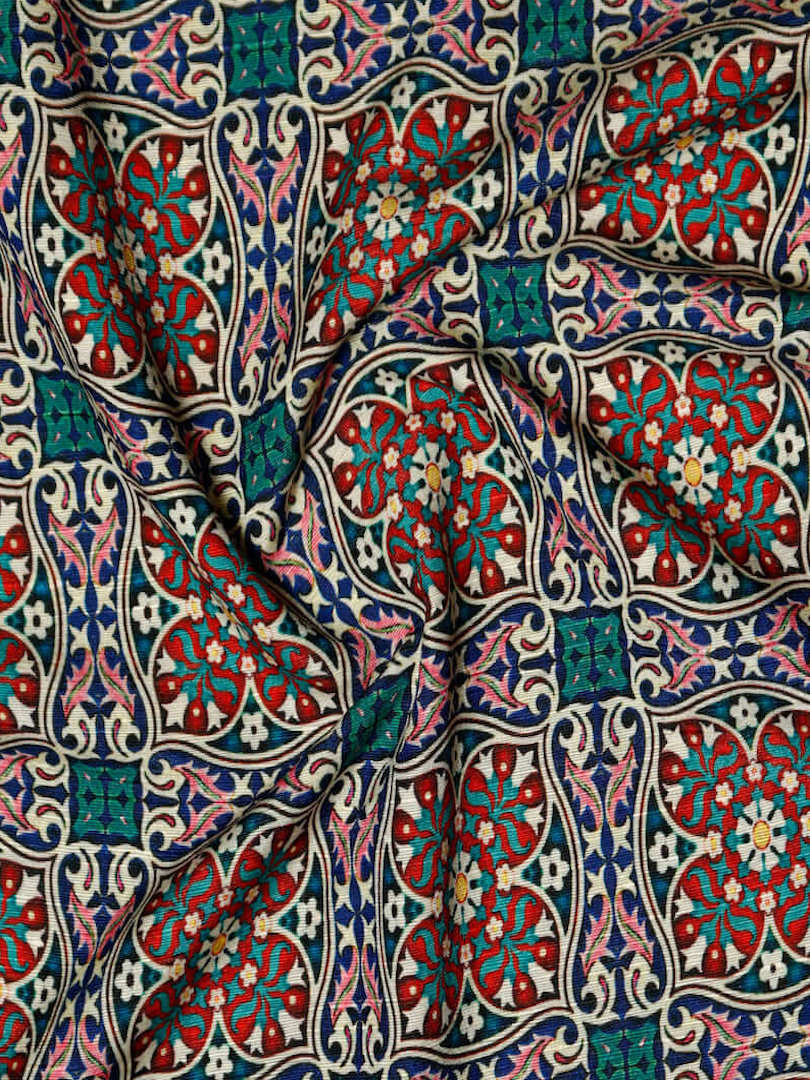 Jute Silk Multi Colour Abstract Floral Design Digital Print Fabric