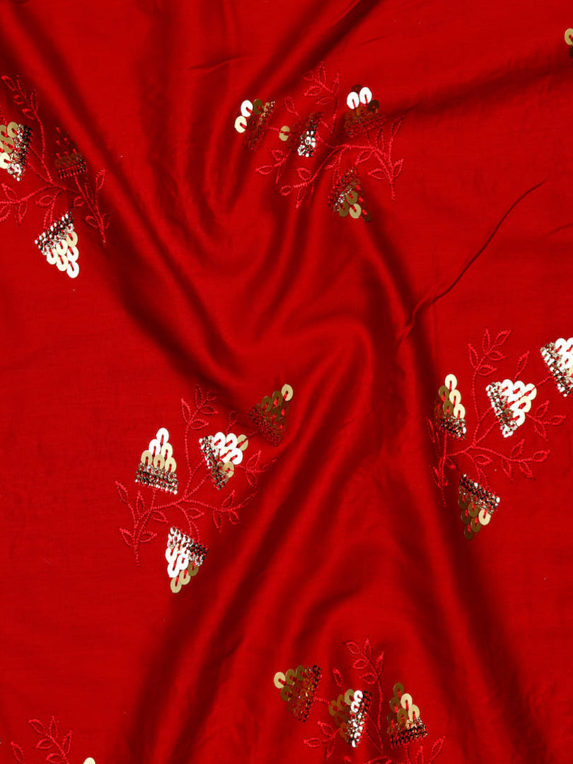 Art Tussar Silk Sequence & Threadwork Floral Design Fabric