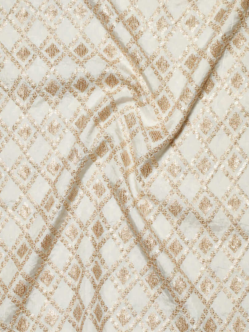 Pure Mysore Raw Silk Abstract Barfi Design Zari & Thread Work Fabric