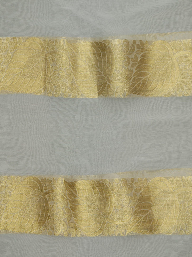 Georgette Betel Leaf Design Zari Woven White Dyeable Fabric