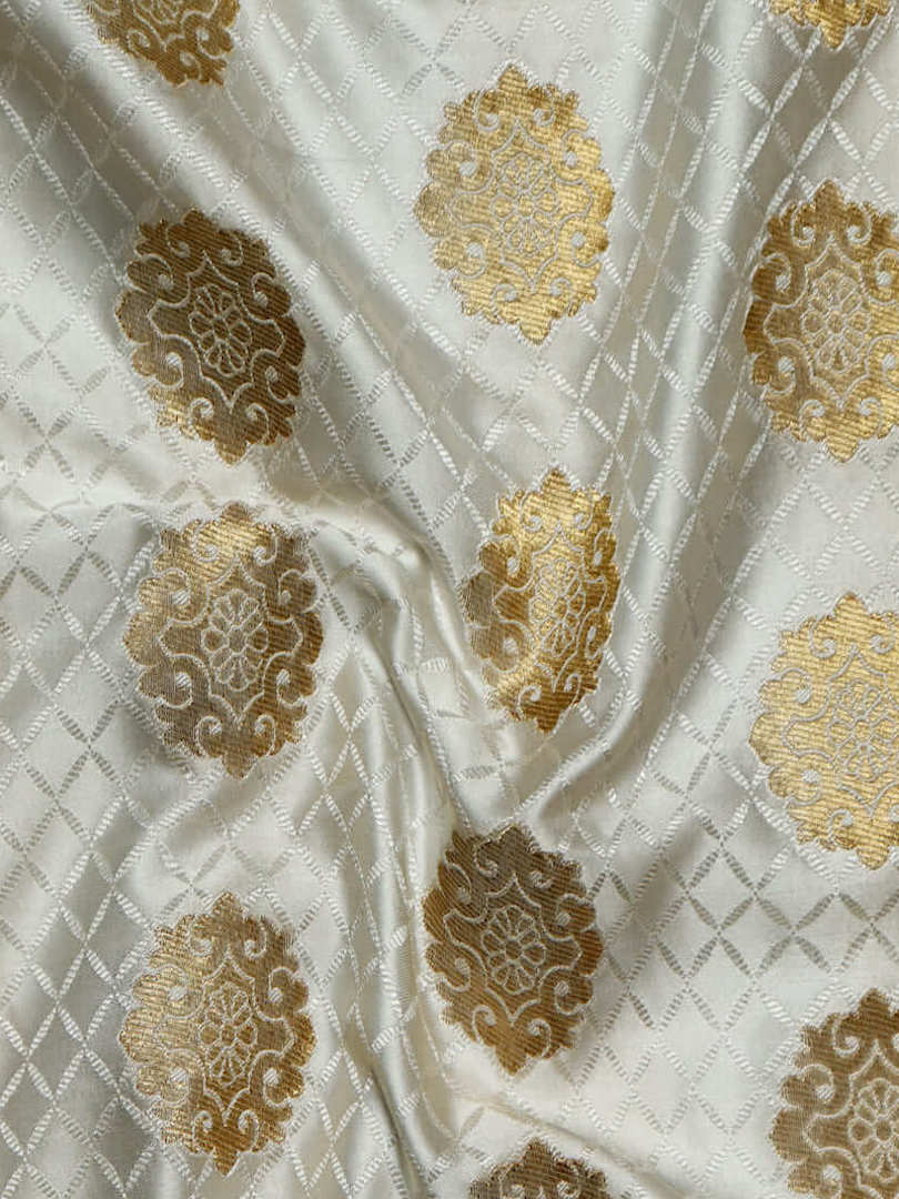 Art Silk Khadi Floral Buta Zari Woven Off White Dyeable Fabric