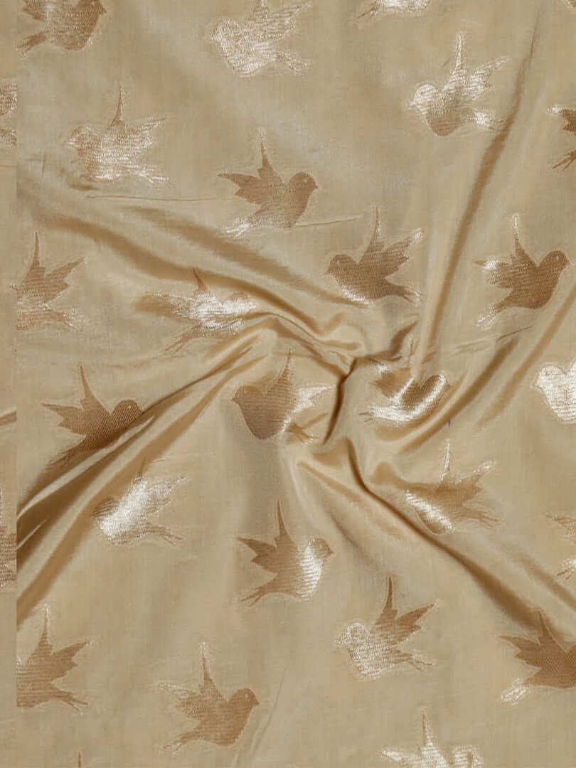 Pure Silk Brocade Golden Zari Flying Birds Design Fabric