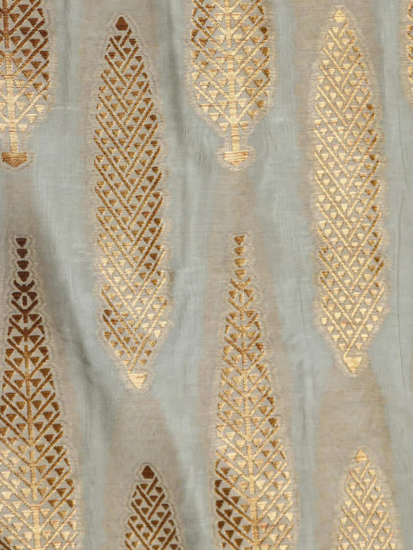 Pure Silk Munga Brocade Golden Zari Tree Design Fabric