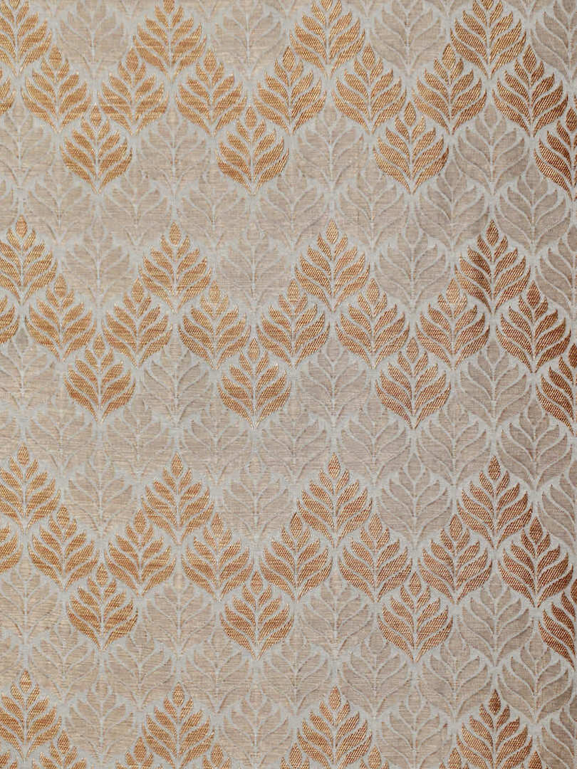 Dupion Silk Brocade Floral Leaf Zari & Threadwork Design Fabric
