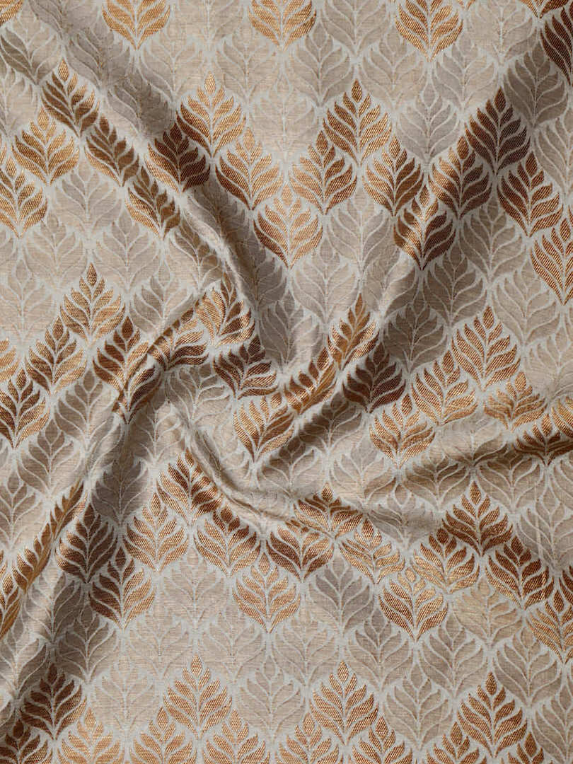 Dupion Silk Brocade Floral Leaf Zari & Threadwork Design Fabric