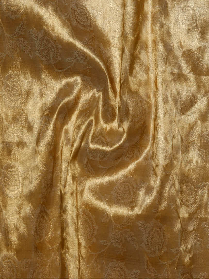 Golden Self Jacquard Tissue Floral Design Woven Fabric