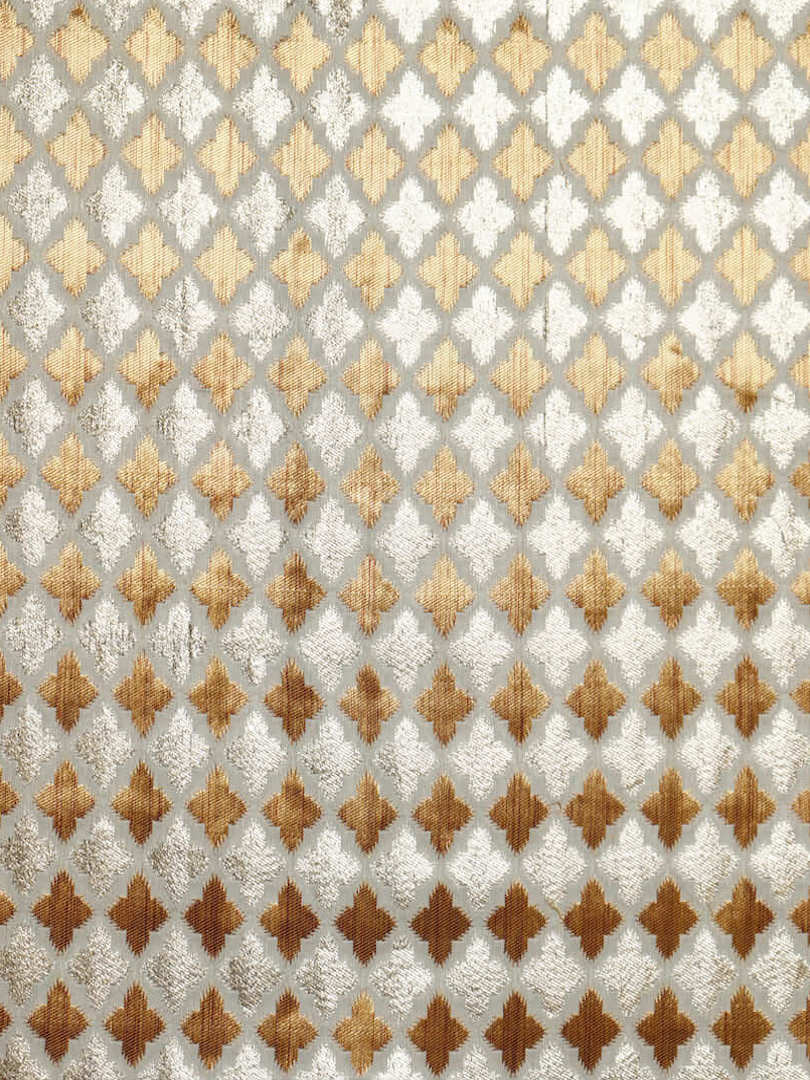 Pure Silk Munga Brocade Golden & Silver Zari Barfi Design Fabric