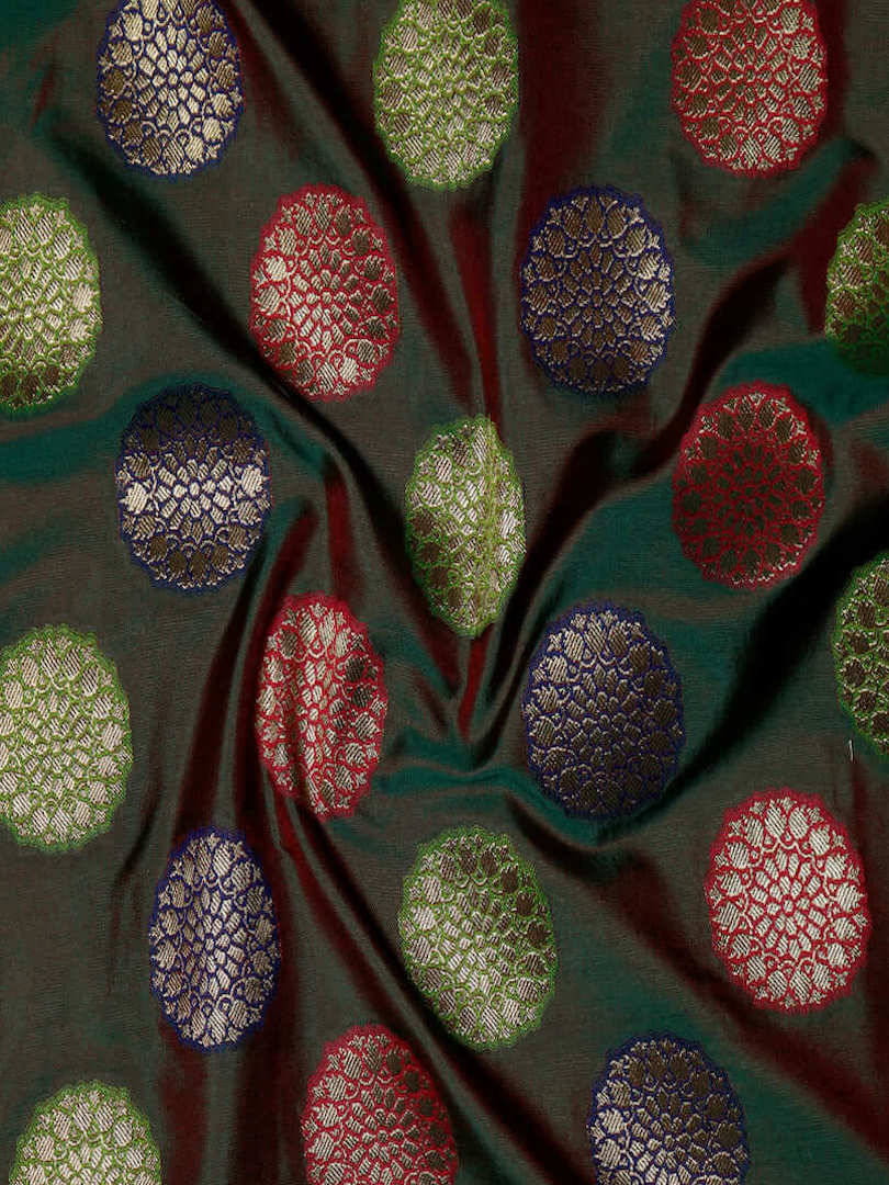 Art Silk Jamewar Two Tone Floral Buta Zari Woven Design Fabric