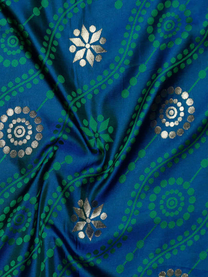 Art Silk Brocade Woven Zari Polka Dots and Threadwork Star Design Fabric