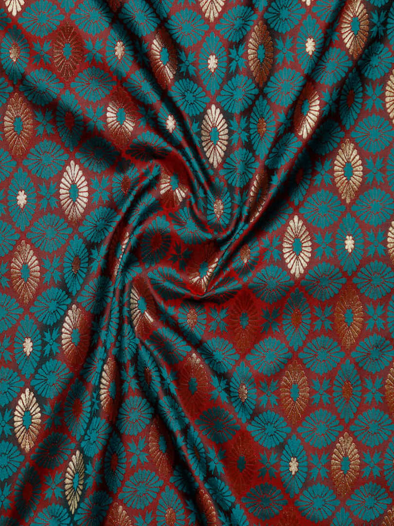 Art Silk Jamewar Floral Silver Zari Woven Design Fabric