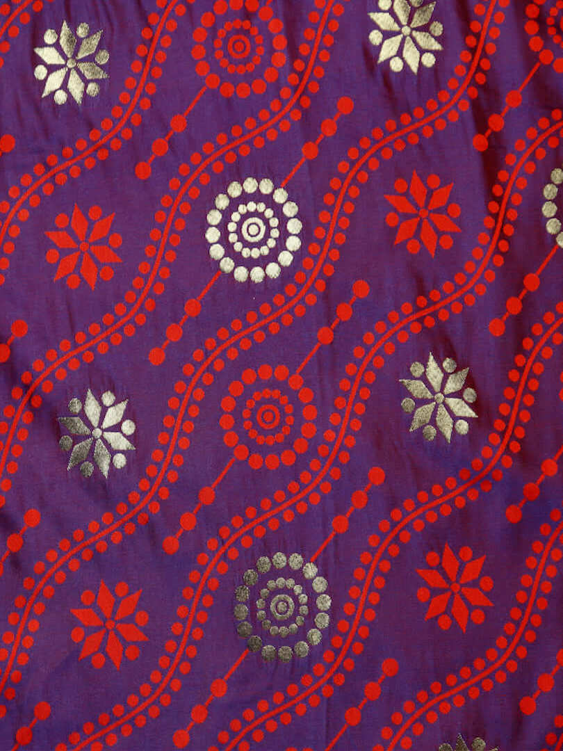 Art Silk Brocade Woven Zari Polka Dots and Threadwork Star Design Fabric