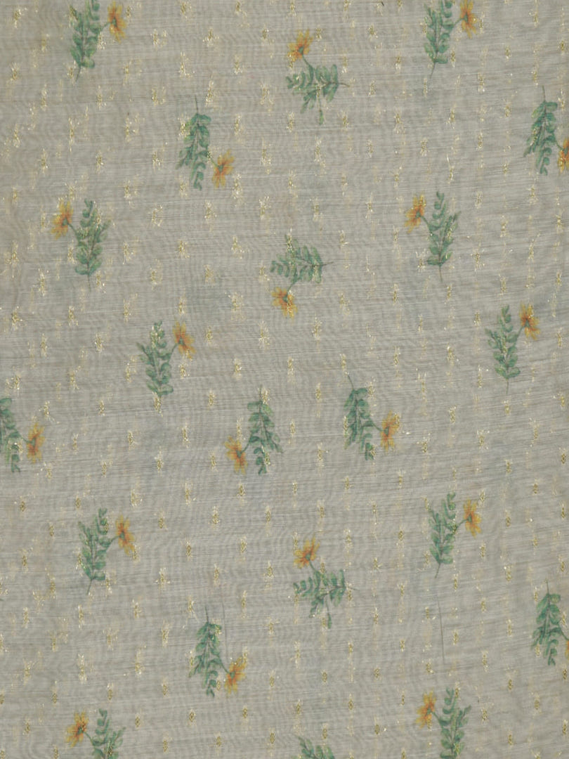 Chanderi Silk Floral Print With Gold Zari Buta Design Fabric