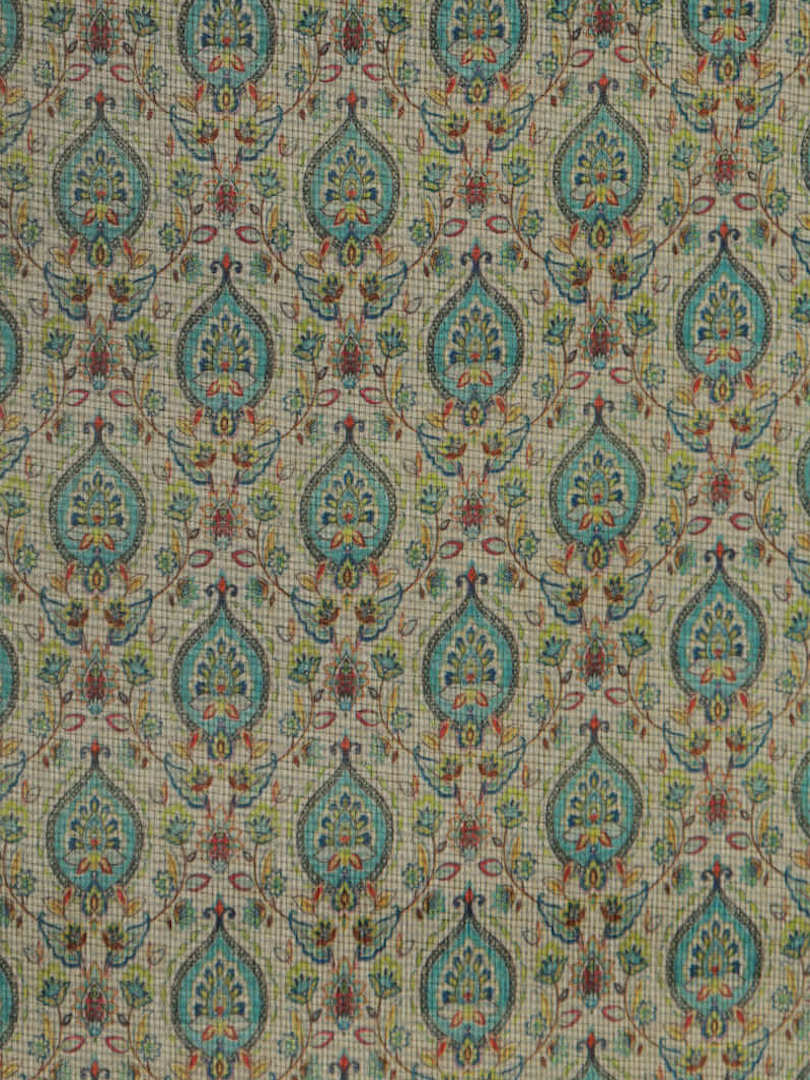 Chanderi Silk Floral, Betel Leaf & Small Checks Print Design Fabric