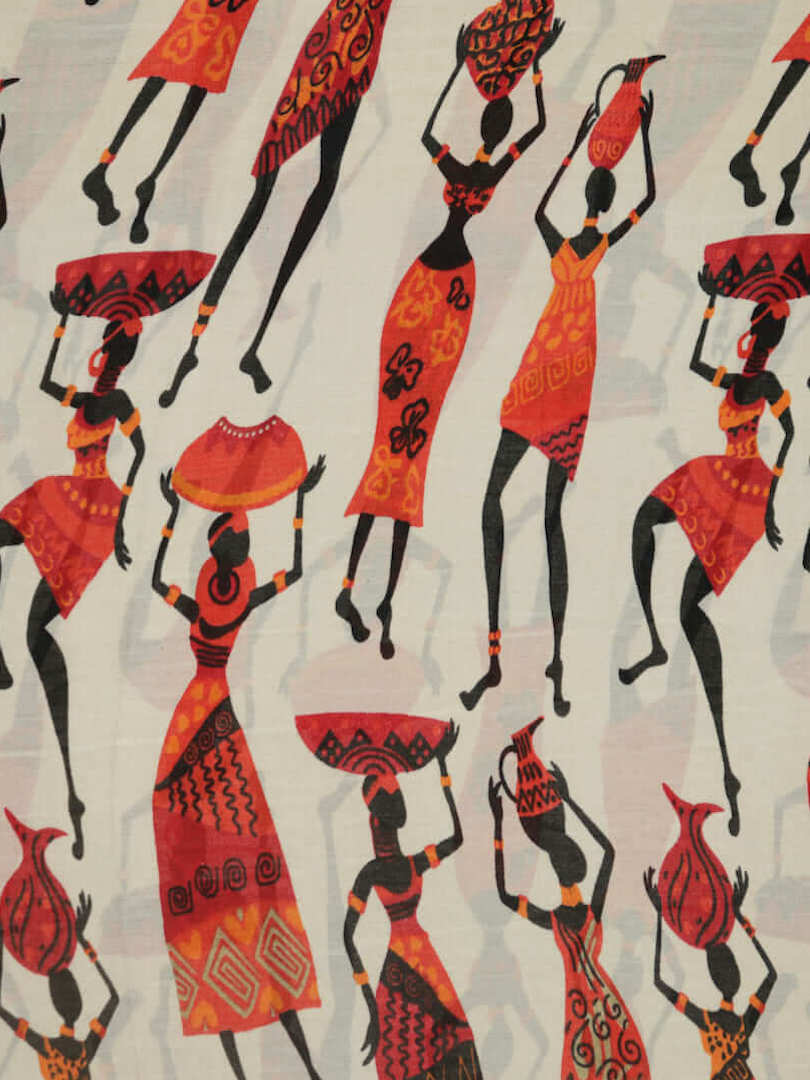 Georgette Satin Tribal Dancing Women Design Digital Print Fabric