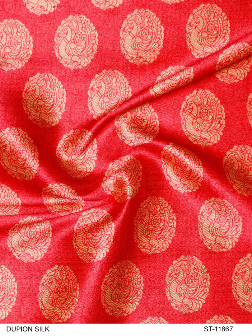 Dupion Silk Ethnic Swan & Floral Weave Design Fabric